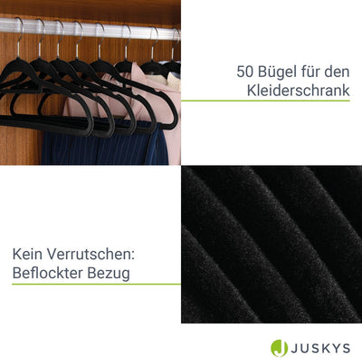 Juskys Kleiderbügel Samt 50er Set - Bügel rutschfest, schmal, platzsparend - Samtbügel beflockt - Ha