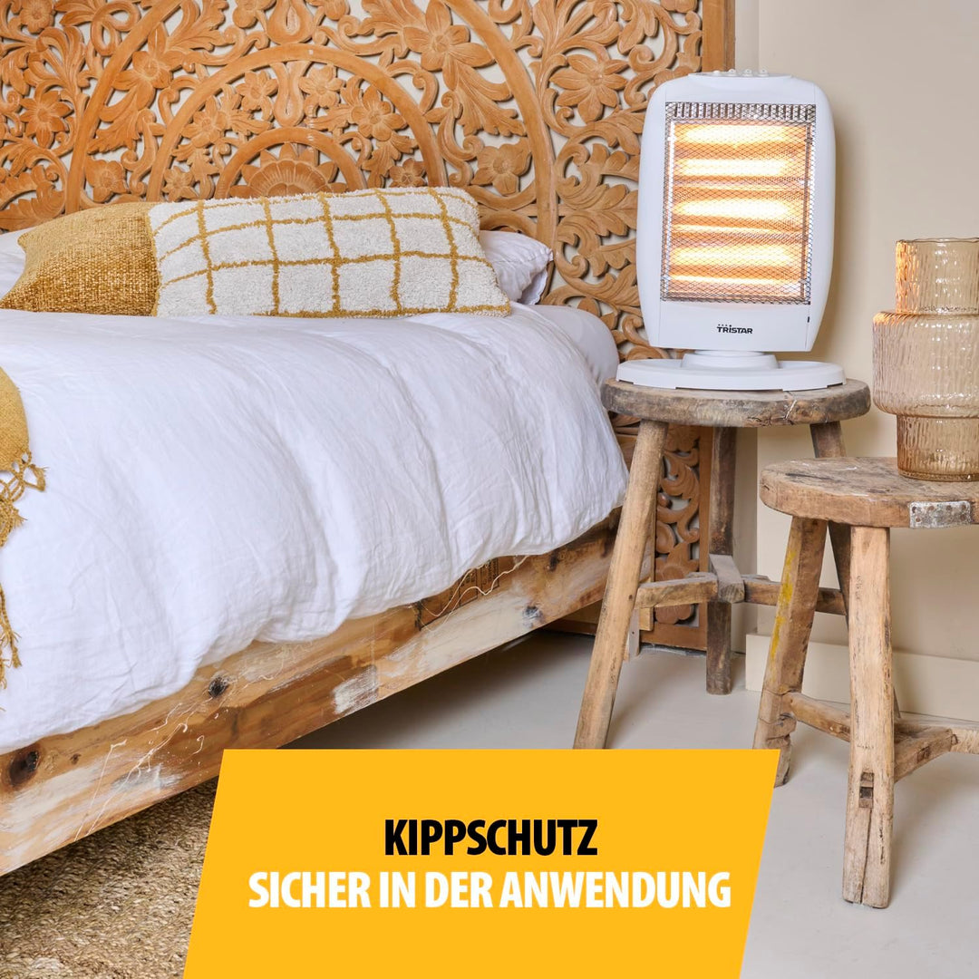 Tristar Heizstrahler KA-5129 – Halogen – 3 Leistungseinstellungen – Oszillierend – max. 1200 W, Weis