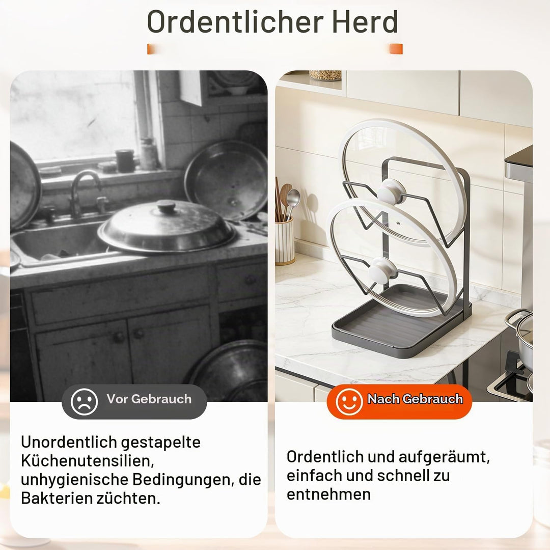 Dandin Topfdeckelhalter, Topfhalter Löffelablage Küche, Topfdeckelhalter Küchenutensilien, 2-in-1-De