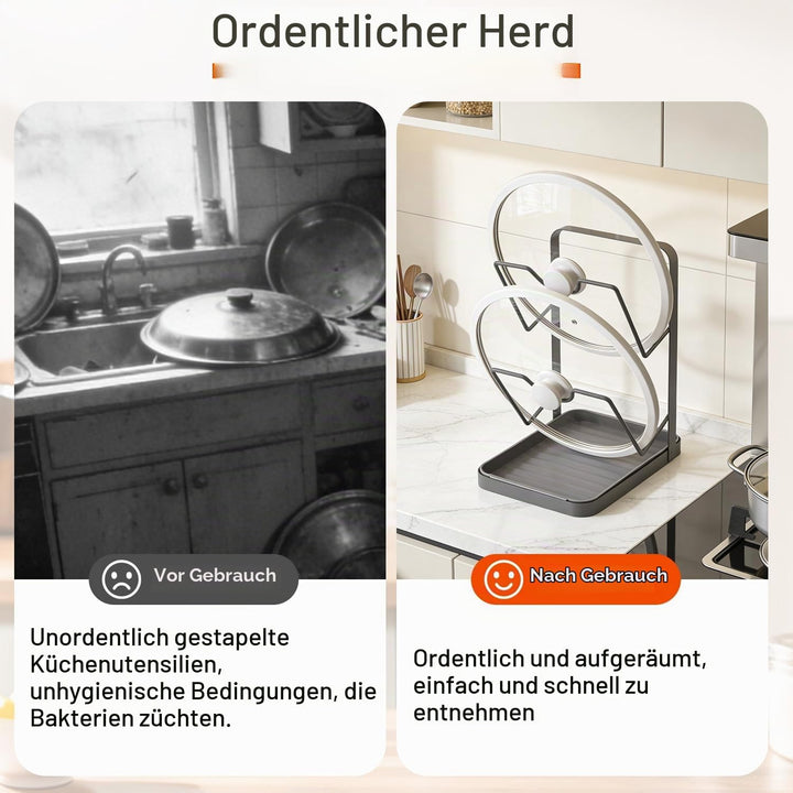 Dandin Topfdeckelhalter, Topfhalter Löffelablage Küche, Topfdeckelhalter Küchenutensilien, 2-in-1-De