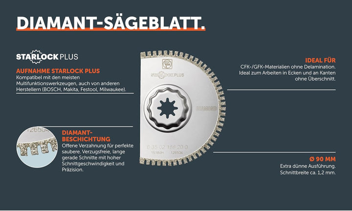 FEIN Diamant Sägeblatt Ø 90 mm, Ve. 1 St., Aufnahme StarlockPlus, segmentiert, Schnittbreite ca. 1,2
