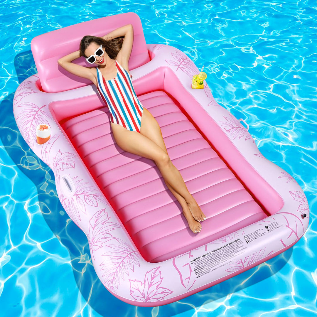 Charmofun Aufblasbarer Luftmatratze Pool, Inflatable Tanning Pool mit Tassenhalter, Pool Lounge aufb