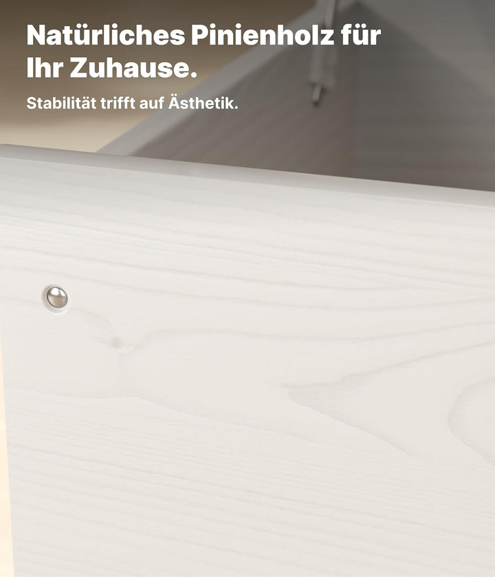 KMH grosse Spielzeugkiste auf Rollen VERONA aus massivem Pinienholz Weiss - Aufbewahrungsbox mit Dec