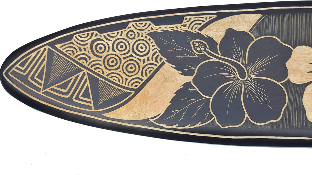 Interlifestyle Surfboard 100cm mit Hibiskus Blumen Motiv Deko Hawaii Holzschild