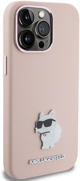 Karl Lagerfeld KLHCP15XSMHCNPP Hülle für iPhone 15 Pro Max 6.7" Rosa Silicone Choupette Metal Pin