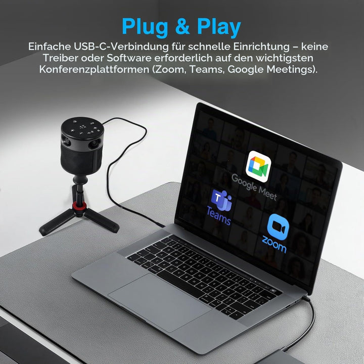 PANOCORE360 All-in-One Konferenzkamera – 360°-Konferenzkamera für PC und Mac, mit Lautsprecher und M