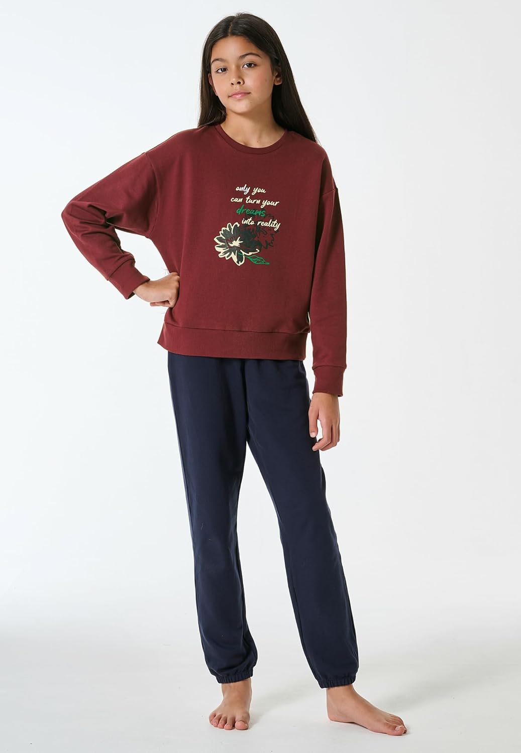 Schiesser Mädchen Teens Langer Schlafanzug - 181971 140 Burgund, 140 Burgund