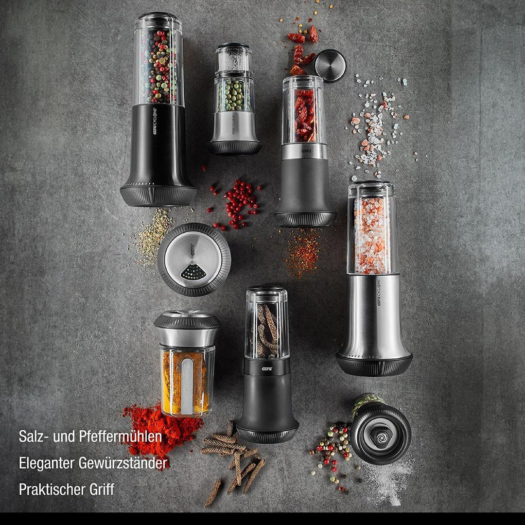 Gefu Salz- und Pfeffermühlen-Set X-PLOSION, 2er Set mit Menage, Mühlen mit Keramikmahlwerk, Holzunte