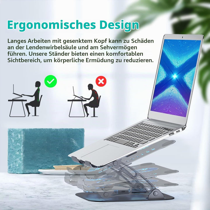 Laptop Ständer Höhenverstellbar mit RGB Lüfter, Faltbarer Laptop Stand aus Aluminiumlegierung, Belüf