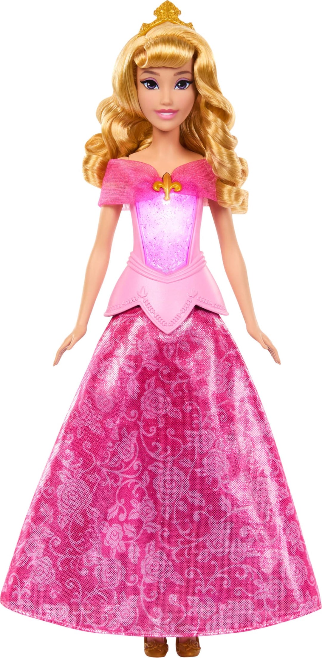 Mattel Disney Princess Aurora-Modepuppe mit leuchtendem Oberteil und Kleid mit Farbwechsel von rosa