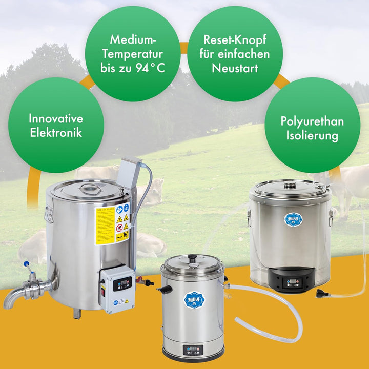 Milky Pasteurisator FJ 30 - Dreiwandiger Käse- und Joghurt Kessel mit Zeit- und Temperatureinstellun
