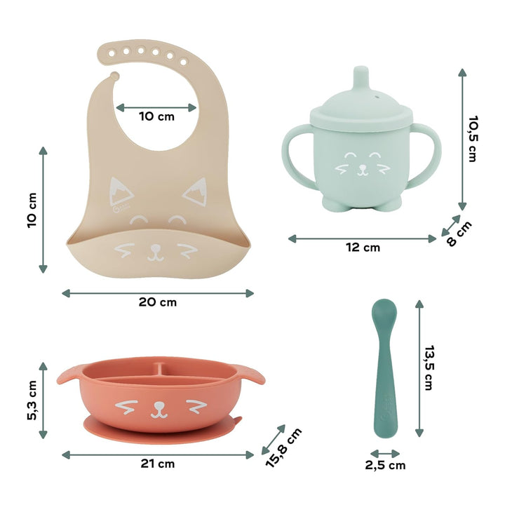 Babymoov Baby Geschirrset LEARN'ISY Hund - 4er Set aus Silikon, Trinklernbecher, Baby Lätzchen, Baby
