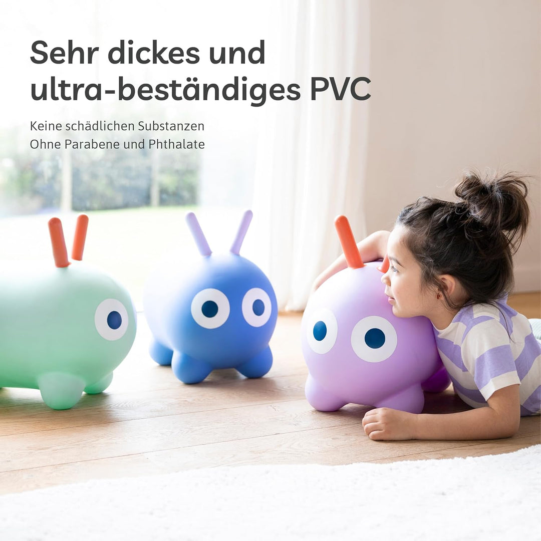 Quut – Skippi-Sprungtier – Aufblasbares Hüpfspielzeug – drinnen und draussen – Pumpe inklusive – 35