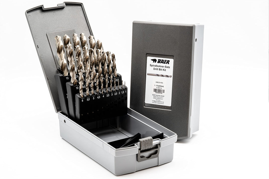 BaerCoil BAER HSSG Spiralbohrer Set (0,5mm steigend) 1-13 mm - DIN 338 - Spiralbohrersatz - Bohrer f