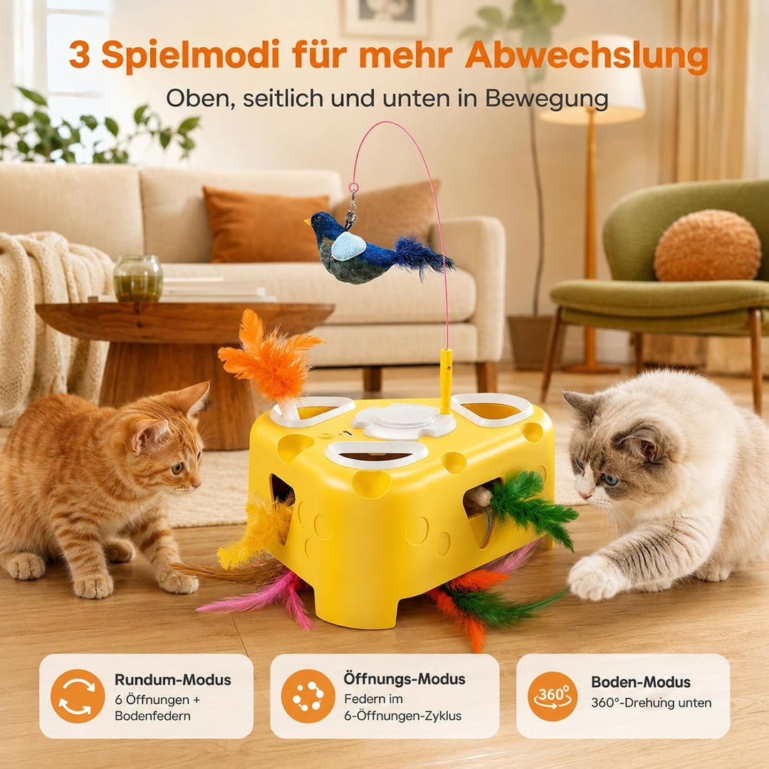 Interaktives Katzenspielzeug Selbstbeschäftigung Elektrisch, Vogel-Spielangel/rotierende Federn/Pop-