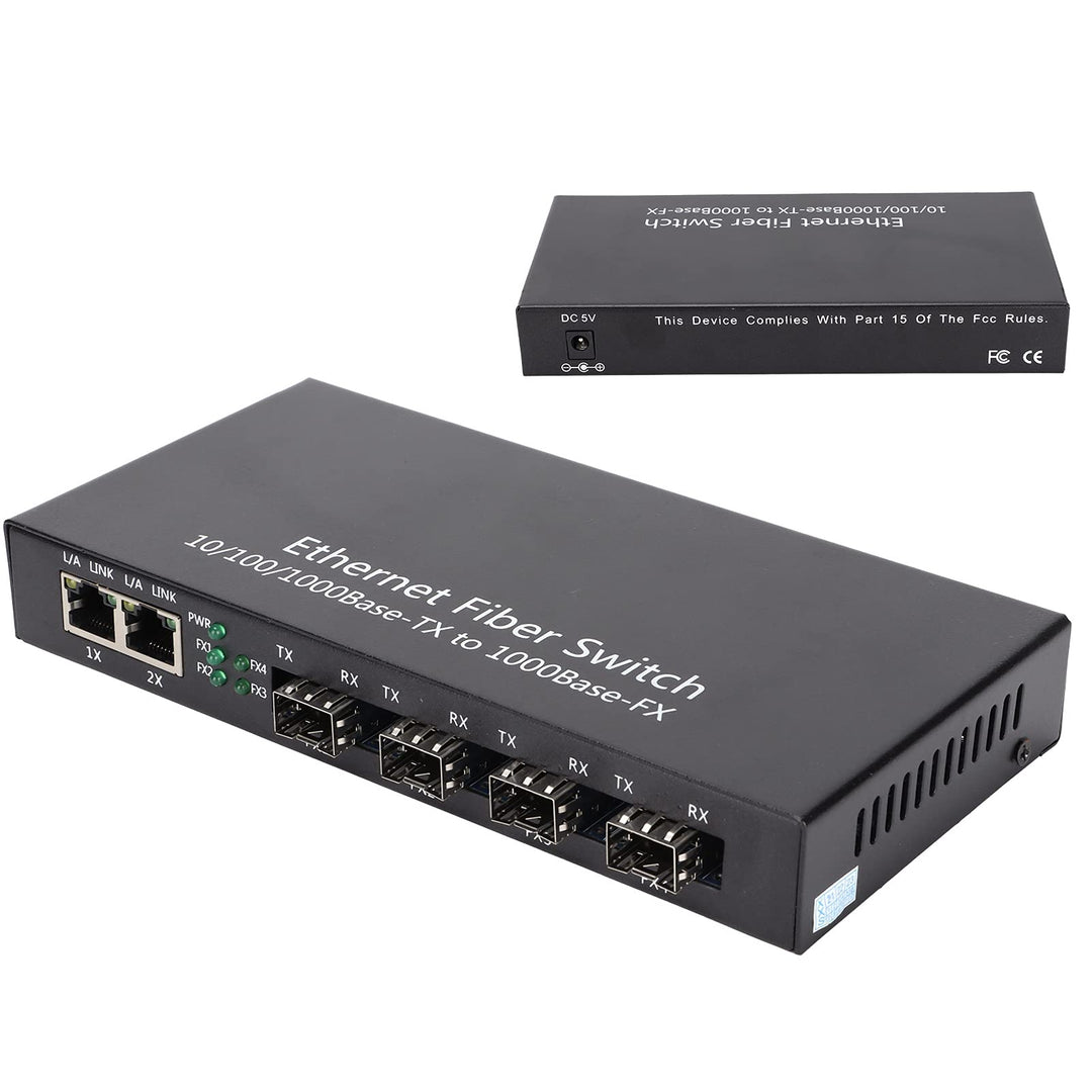 Dioche Glasfaser zu Ethernet Konverter, Ethernet Medienkonverter RJ45 10/100/1000M 4-Faser 2-Port Si