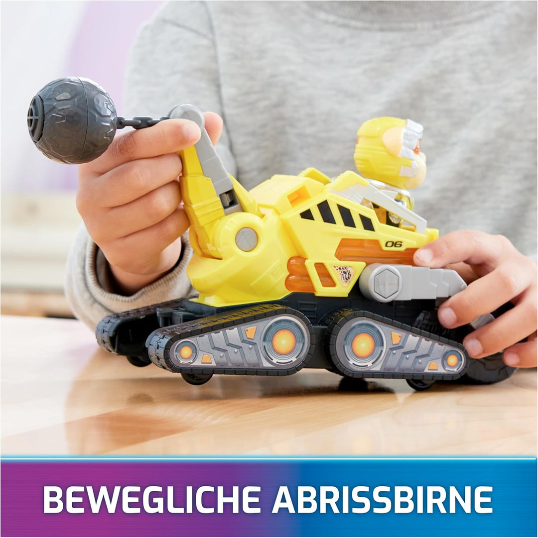 PAW Patrol: Der Mighty Kinofilm, Superhelden-Basis-Fahrzeug von Rubble mit Welpenfigur, Baustellenfa