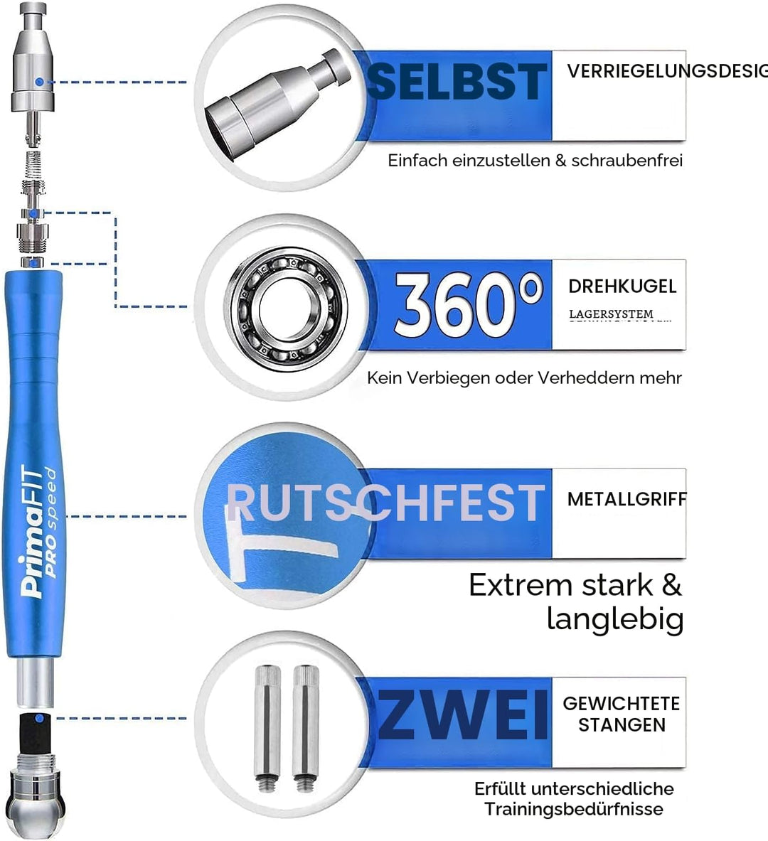 PrimaFIT Springseil Erwachsene Fitness Pro Speed Jump Rope 3m Seilspringen Verstellbar Mit Gewichten