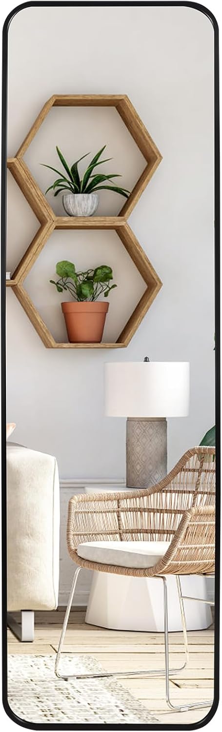 EXYGLO 120 x 35cm Wandspiegel Ganzkörperspiegel mit Metallrahmen, HD Spiegel Hängespiegel für Schlaf
