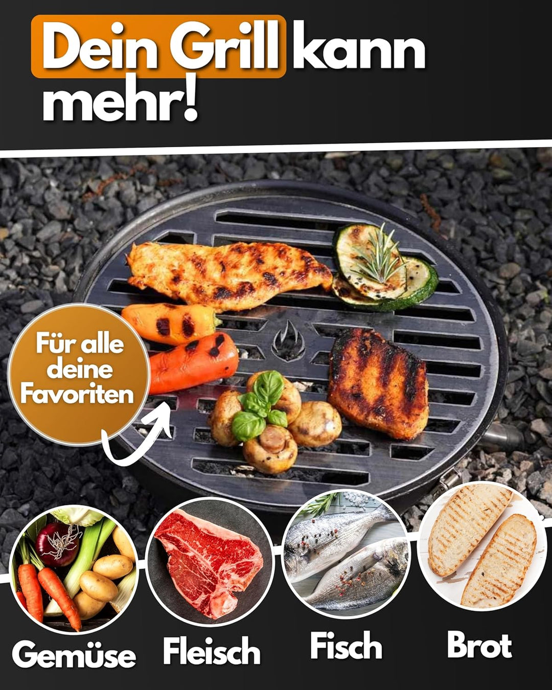 Feuerfest 123 Grillrost rund I Ø 10cm I Hochwertiges Grillgitter aus Stahl I Massive Grillplatte mit