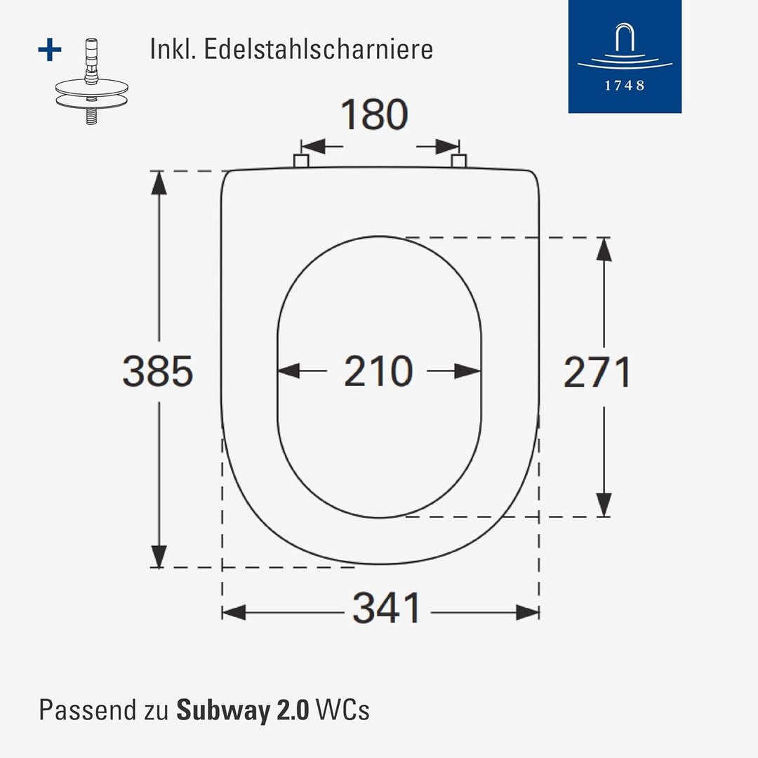 Villeroy & Boch WC-Sitz Subway 2.0 (Toilettensitz weiss, mit Scharnieren aus Edelstahl, Quick Releas