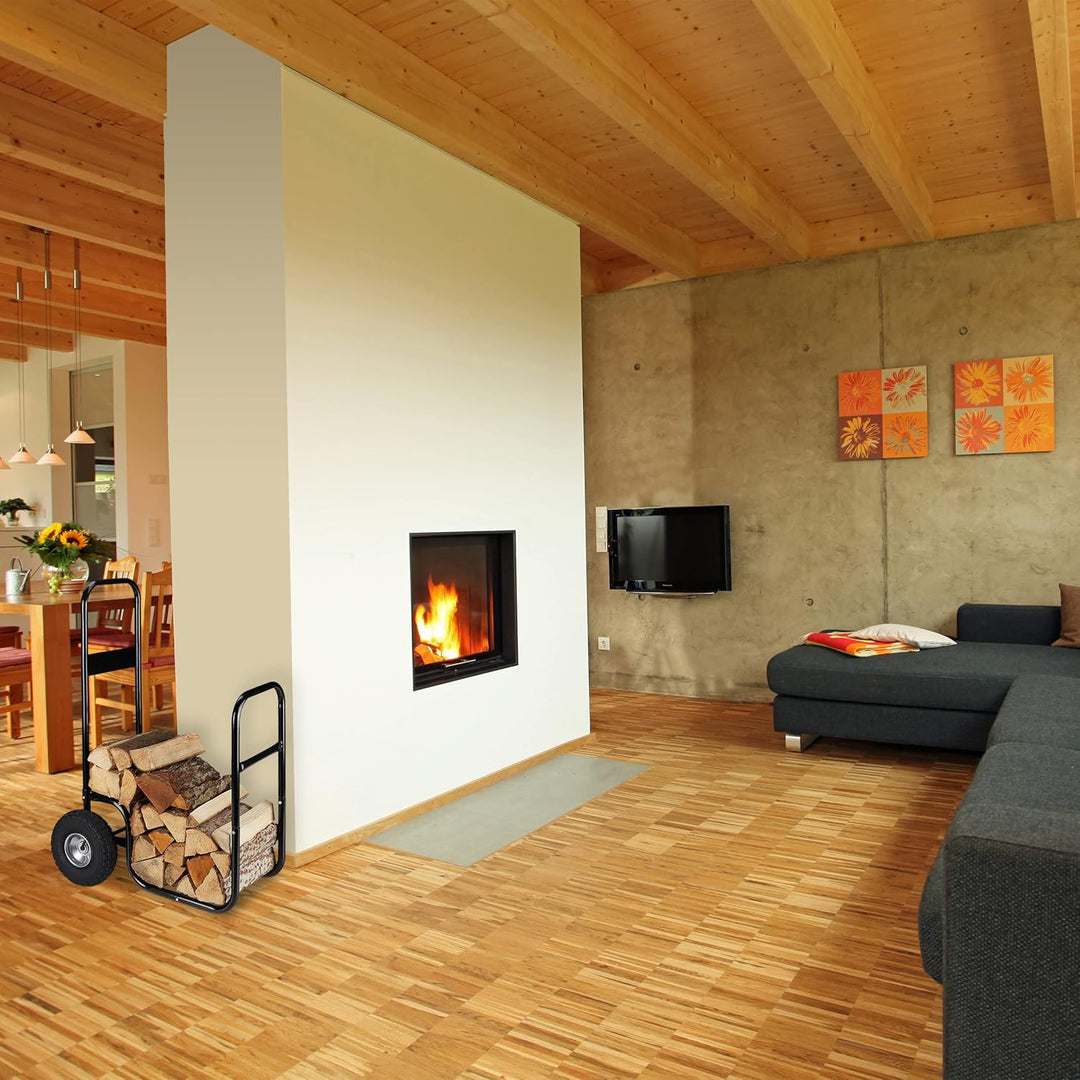 Relaxdays Kaminholzwagen, Brennholzwagen aus Stahl, mit 2 Luftreifen, bis 60 kg, Holztransport &amp; -au