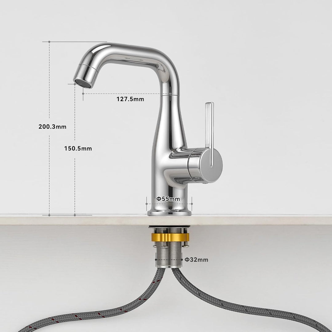 CECIPA Waschtischarmatur mit Kaltstartfunktion für Aufsatzwaschbecken Chrom, Chrom