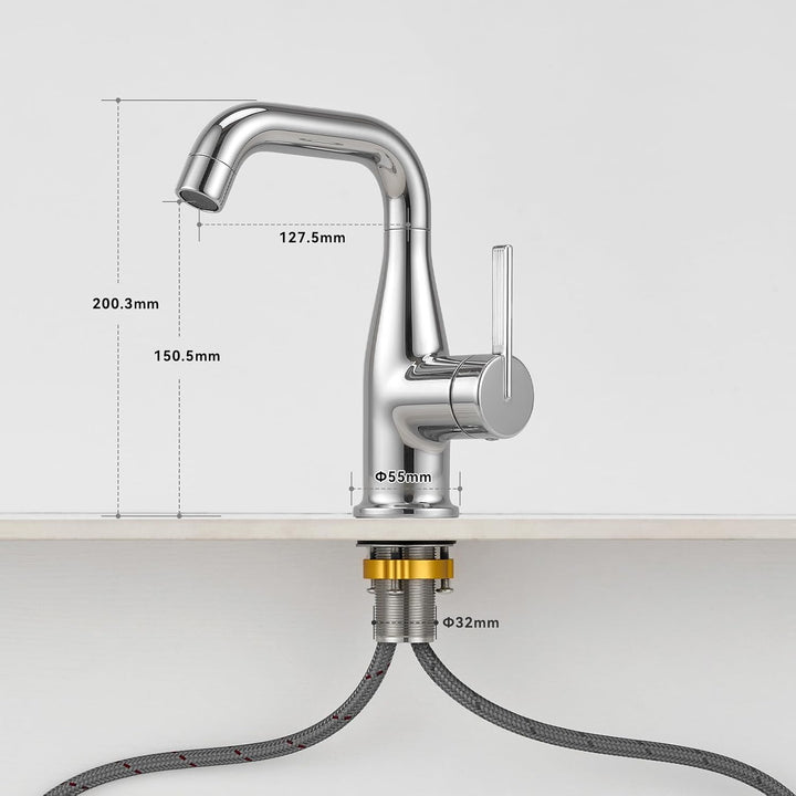 CECIPA Waschtischarmatur mit Kaltstartfunktion für Aufsatzwaschbecken Chrom, Chrom