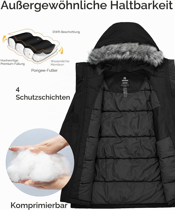 Wantdo Damen Winter Warm Puffer Mantel Wasserabweisend Outdoor Jacke Winddichte Oberbekleidung Mante