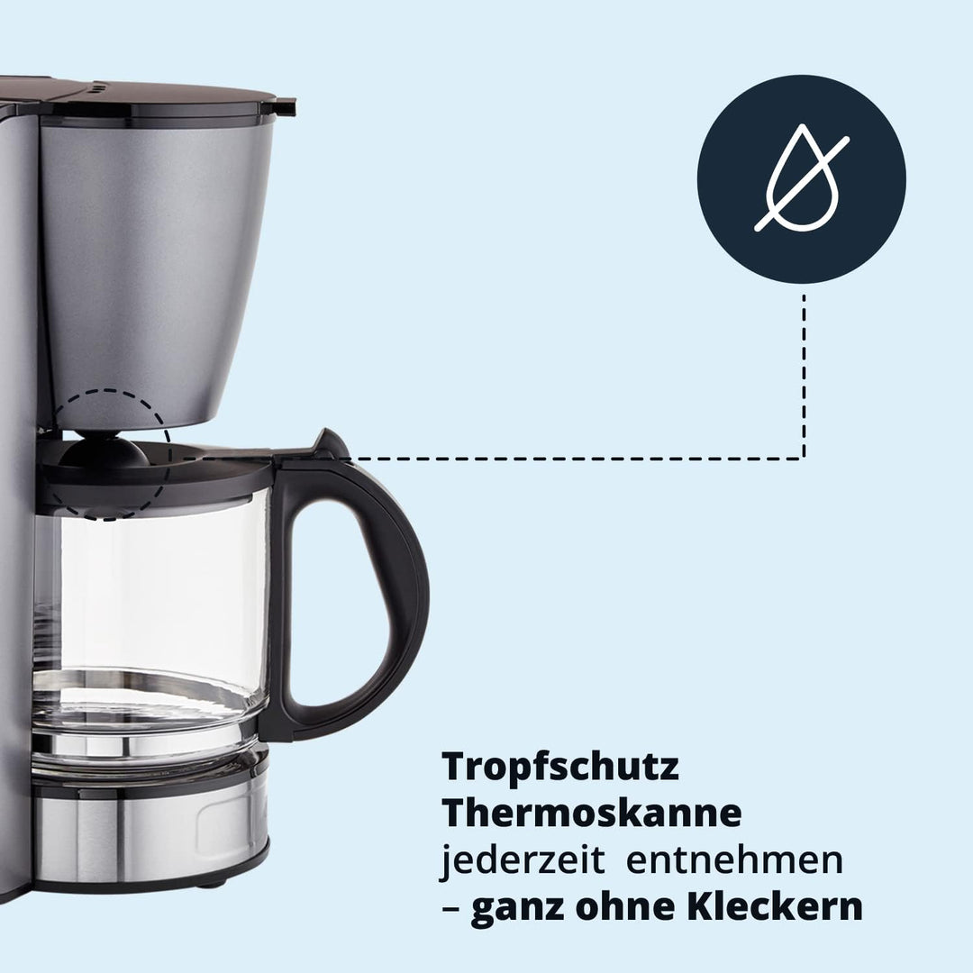 KHG Kaffeeautomat KA-124 (GE) aus Metall in grau, Kapazität für 12 Tassen, mit Glaskanne 1,5 Liter,