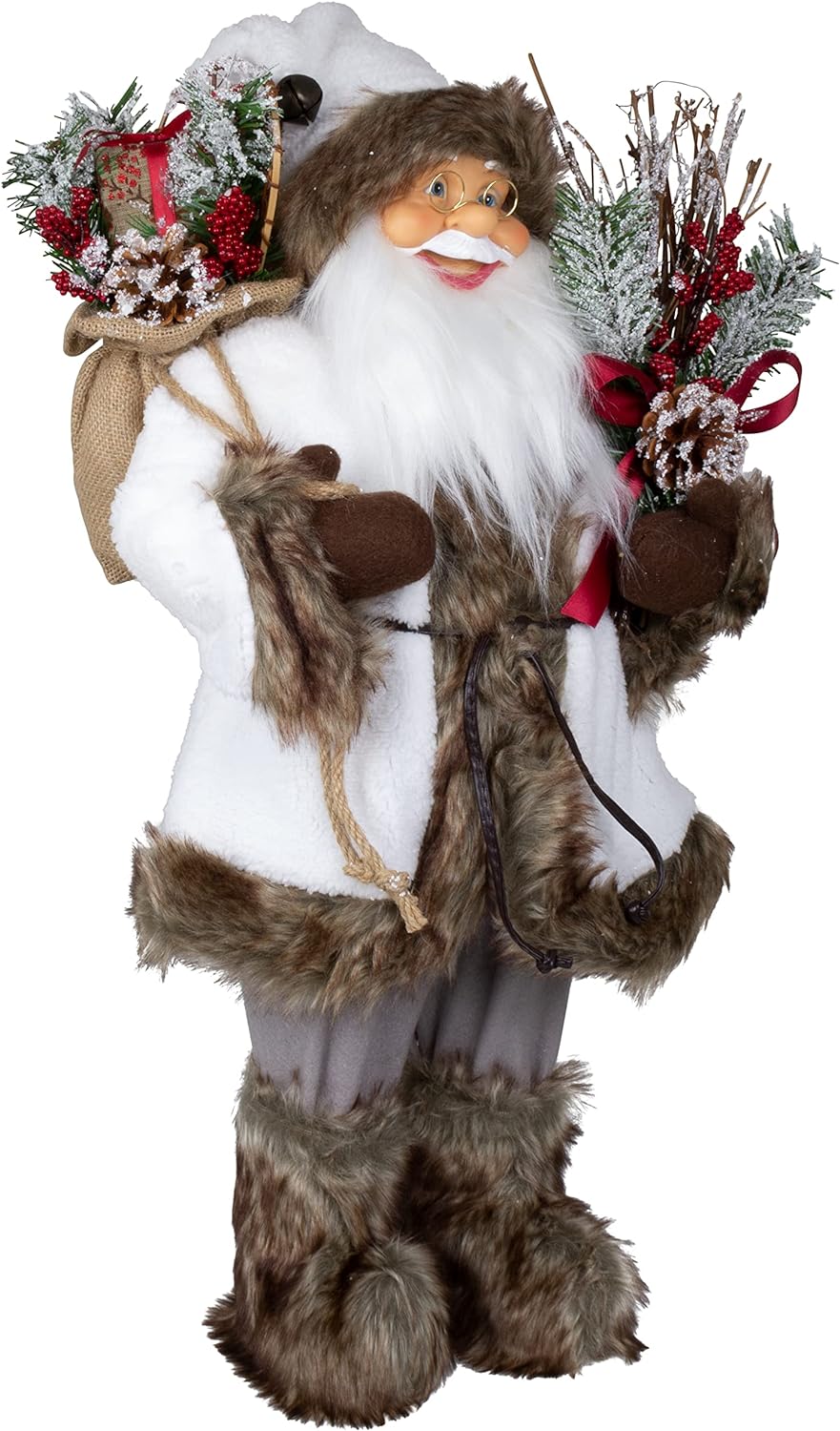 Christmas Paradise Stehender Weihnachtsmann Klaus 60cm Weiss-Braun Deko-Figur Santa Nikolaus, 60cm