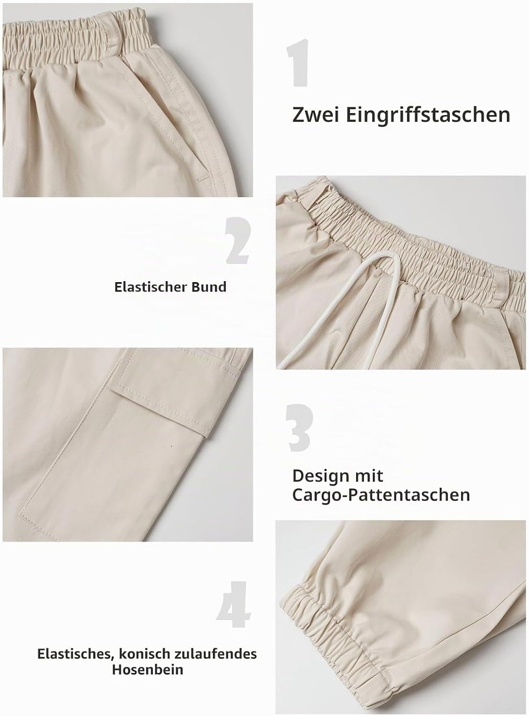 Kinder Cargo Hose Elastische Taille Jogger Hose für Jungen Mädchen Street Hip Hop Beige 6-7 Jahre, B