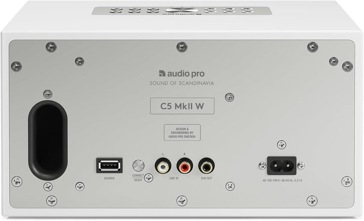 Audio Pro C5 MK II W - WiFi Lautsprecher, kompakte HiFi-Stereoanlage, kabelloser Lautsprecher - Weis