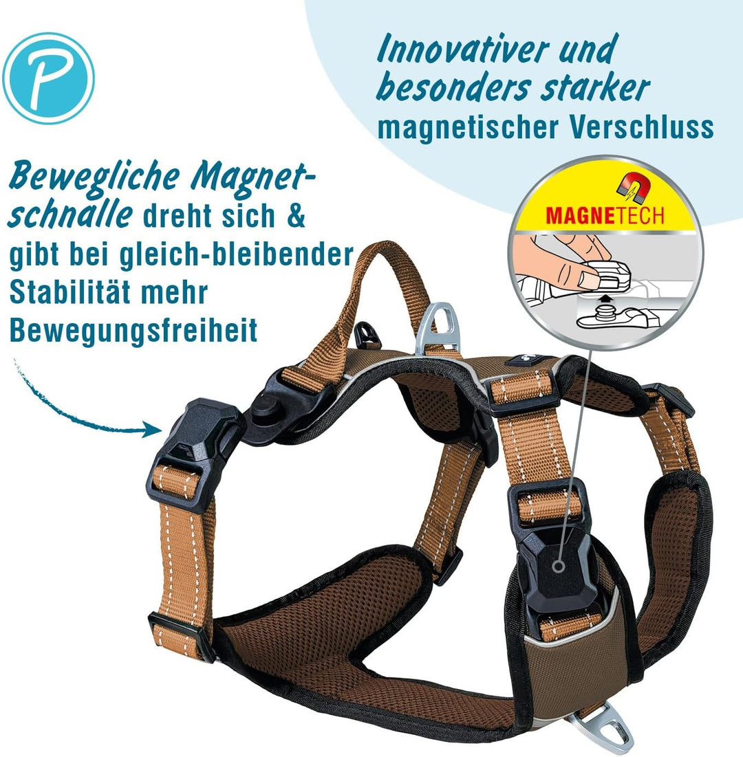 Petlando Hundegeschirr Magnetech– Innovative Magnetschnalle, mit Griff, Zwei D-Ringe, reflektierend,