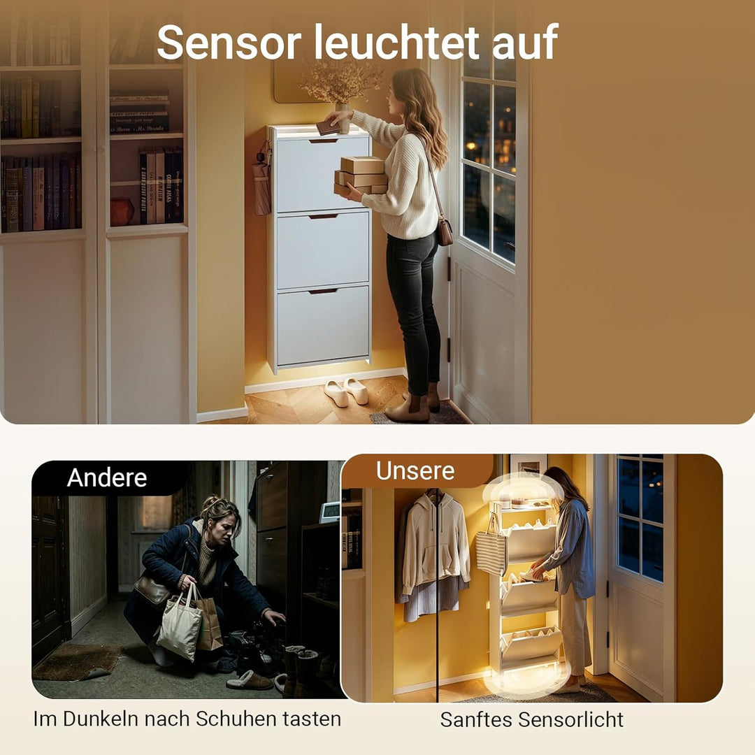 SoBuy Schuhschrank Schmal, Schuhregal, Schuhschrank Hängend mit Sensorlicht und 19 cm Tiefe, für Flu