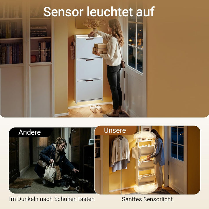 SoBuy Schuhschrank Schmal, Schuhregal, Schuhschrank Hängend mit Sensorlicht und 19 cm Tiefe, für Flu