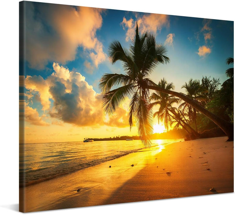 PICANOVA – Leinwandbild 100x75cm Strand Sonnenuntergang – Leinwanddruck – Wandbild Kunstdruck Auf 2c