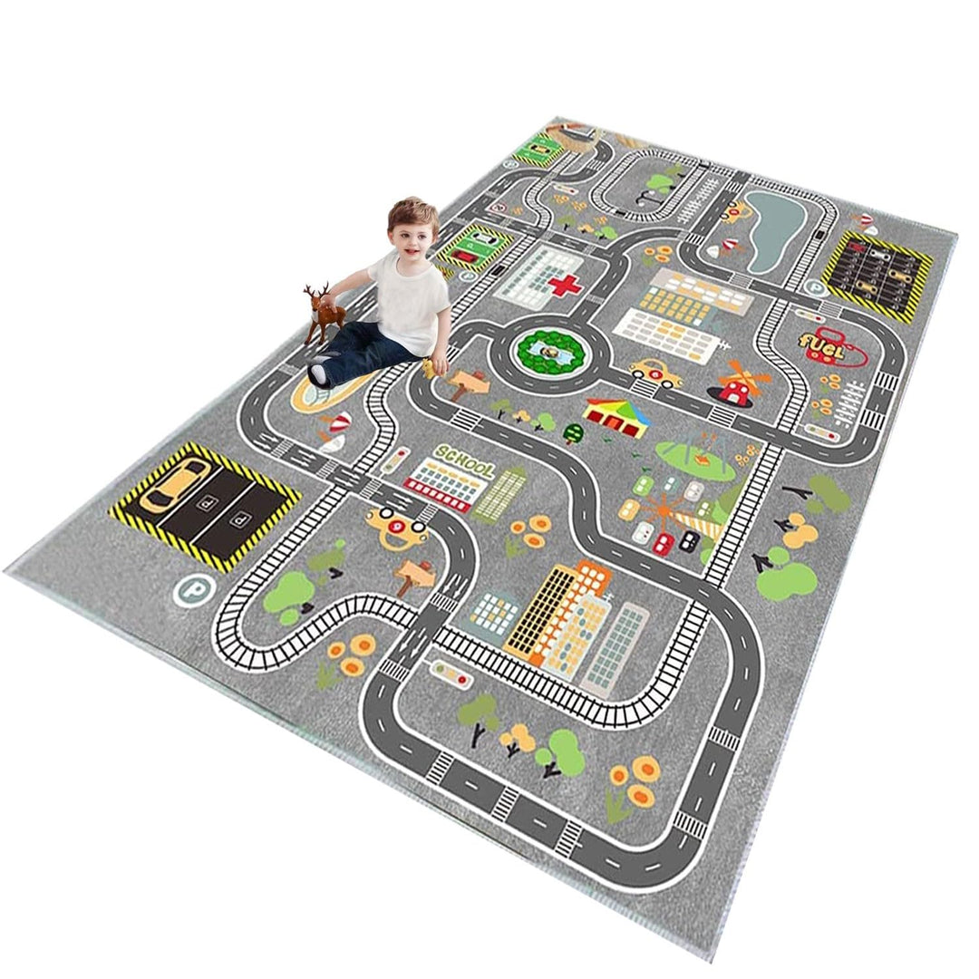 Kinder spielteppich Auto Jungen & Mädchen Teppich Strassenteppich Bauteppich Stadtstadt Lernbereich