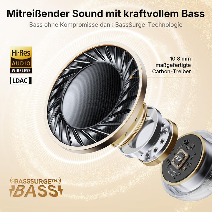 EarFun Clip Open Ear Kopfhörer Bluetooth, komfortabler Sitz, 10.8 mm Carbon-Treiber, Hi-Res Audio, L