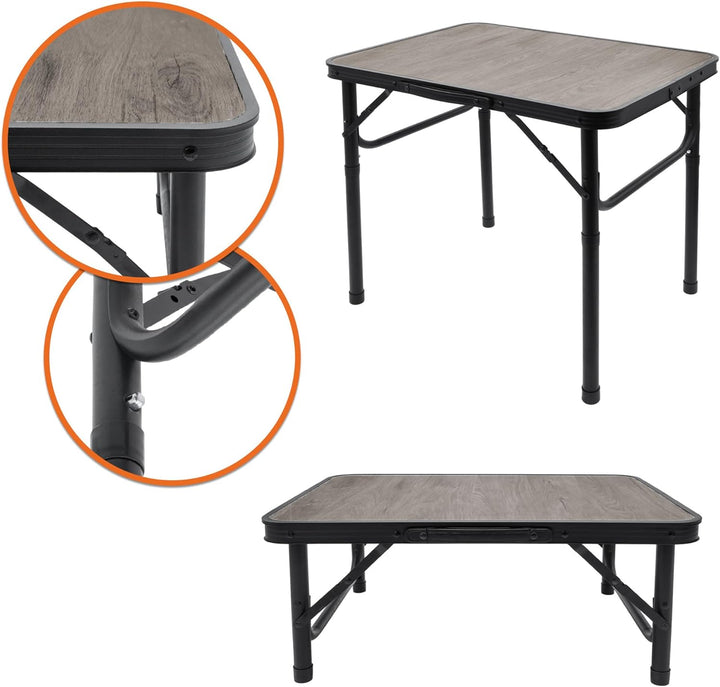Spetebo Aluminium Campingtisch in Holz Optik höhenverstellbar - 60 x 26-56 cm - Universal Gartentisc