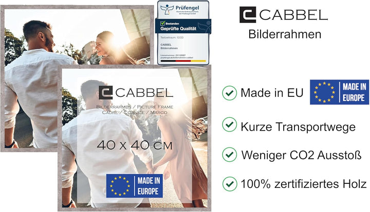 CABBEL Doppelpack (2er Set) Bilderrahmen 40x40 cm, Grau/Beton, stabiles MDF-Holz Rahmen, bruchsicher