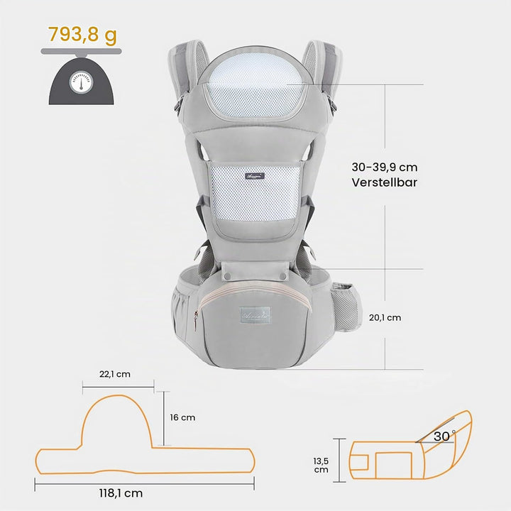 IULONEE Neugeborene Babytrage, Ergonomisch Babytrage mit Hüftsitz Multifunktional Kindertrage Dorsal