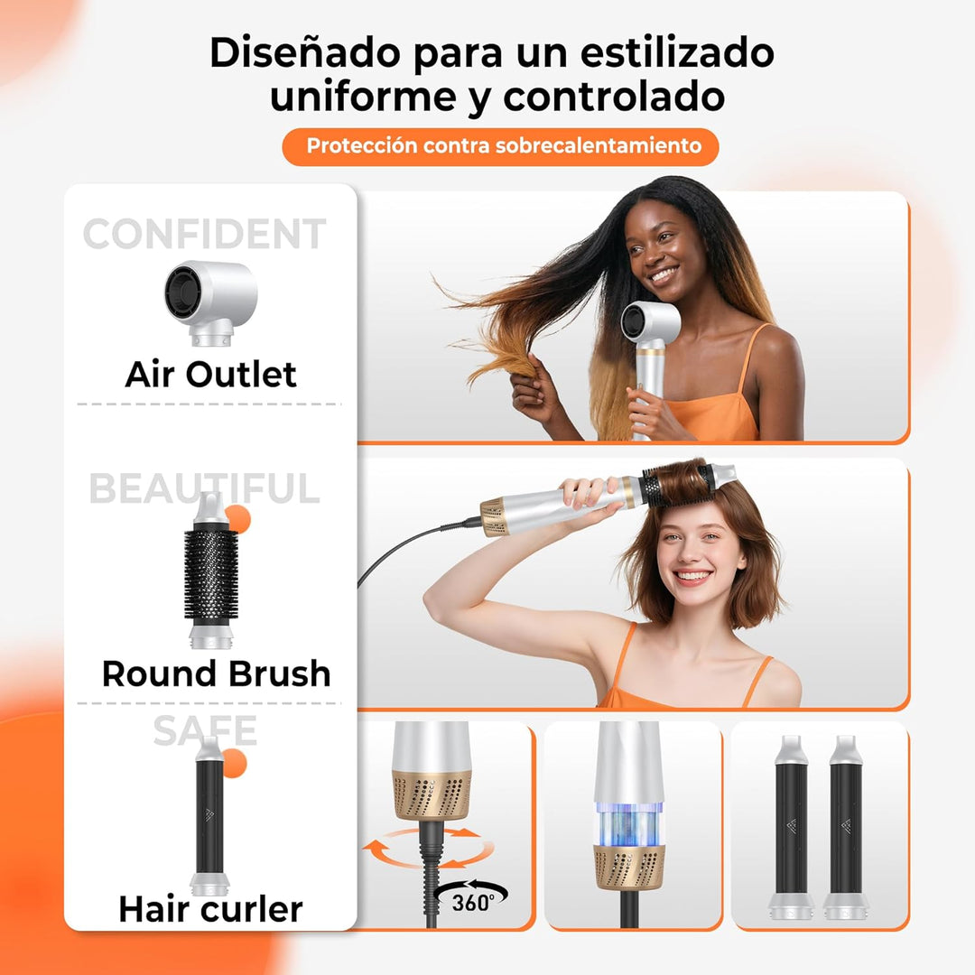 Hairstyler 5 in 1, Coandă-Effekt Haarstyler & High-Speed Föhnbürste, 350g Set mit automatischem Lock