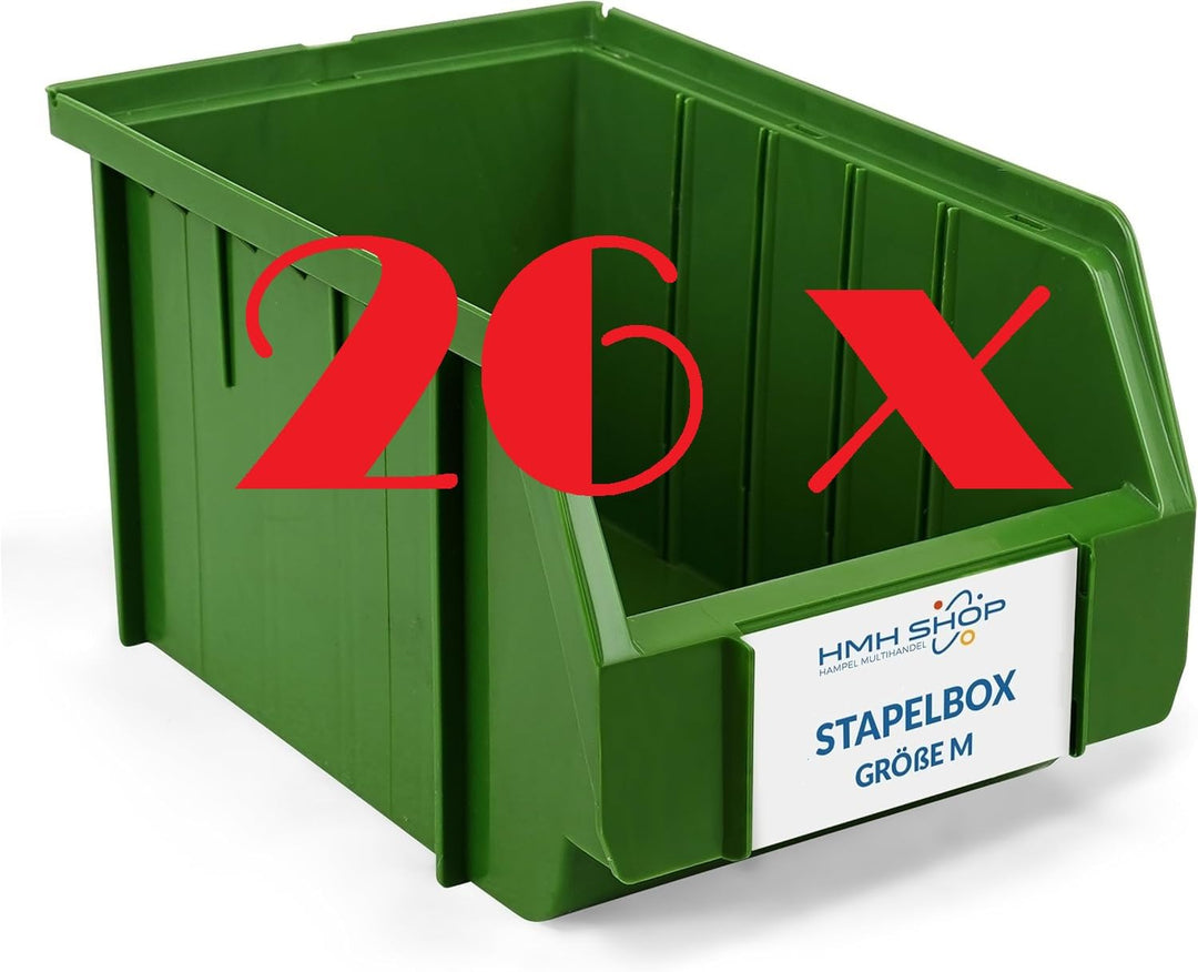 HMH 26x Stapelboxen Grösse M Werkstatt Garage Keller Sichtlagerboxen 230x150x130mm Lagerboxen GRÜN S