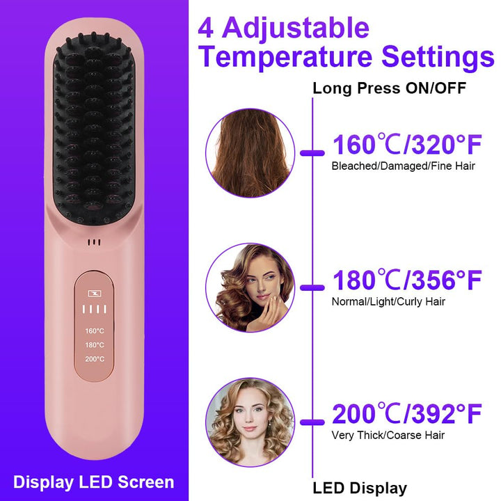 LOPHE Mini Haarglätterbürste, Glättbürste Kabellos, Hair Straightener Comb mit LCD-Bildschirm 3-Stuf
