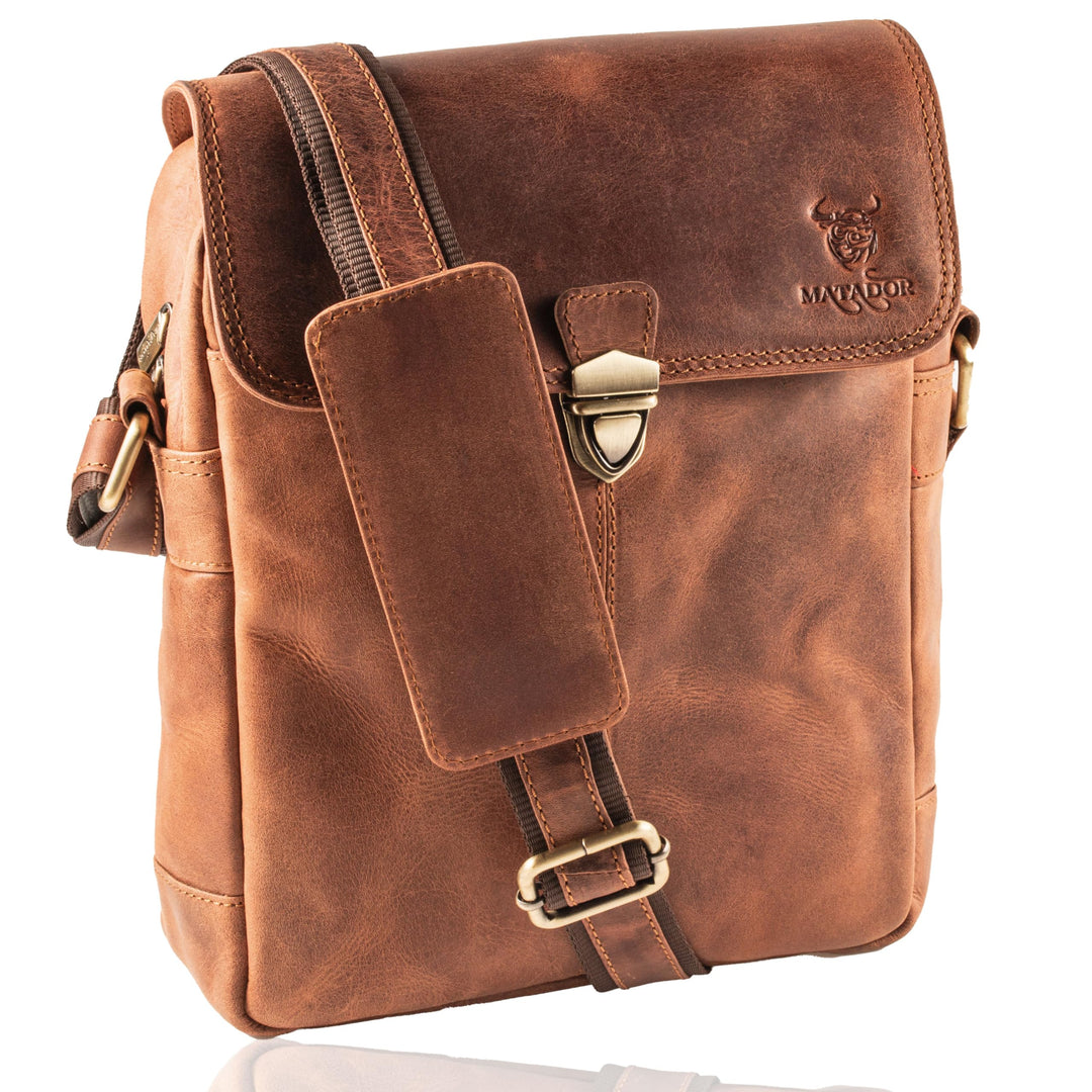 MATADOR Umhängetasche Schultertasche Tablettasche Freizeittasche Damen/Herren Vintage Braun, Vintage