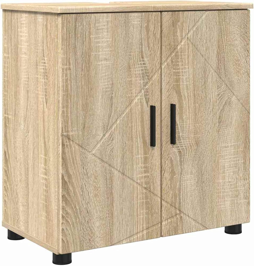 Homgoday Badezimmerschrank Sonoma-Eiche 61x35x64 cm, Holzwerkstoff &amp; Metall, für innen, 2 Türen Mode
