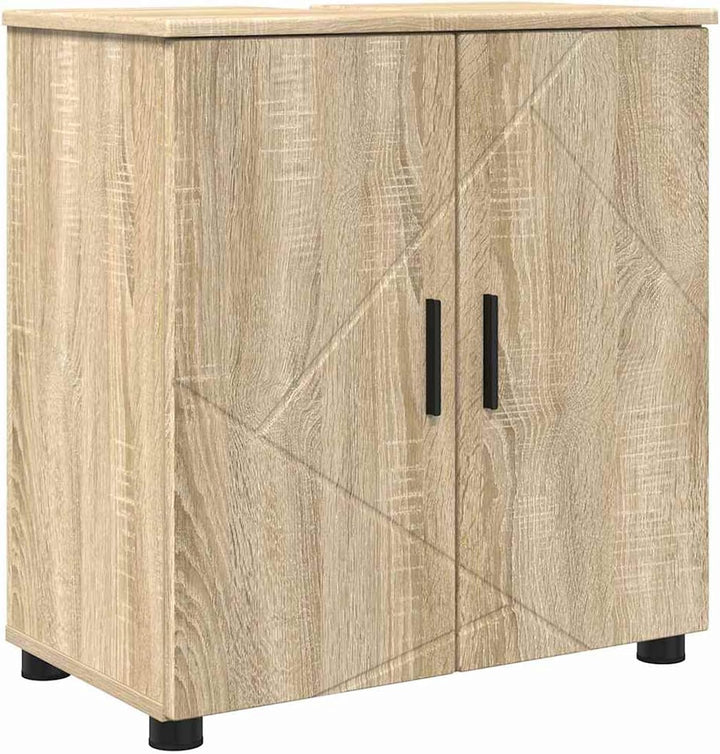 Homgoday Badezimmerschrank Sonoma-Eiche 61x35x64 cm, Holzwerkstoff &amp; Metall, für innen, 2 Türen Mode