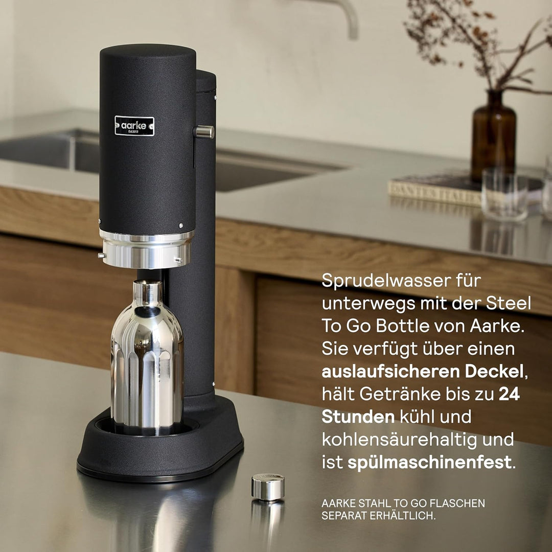 Aarke Carbonator Pro, Wassersprudler mit Glasflasche, Mattschwarz Finish, Mattschwarz