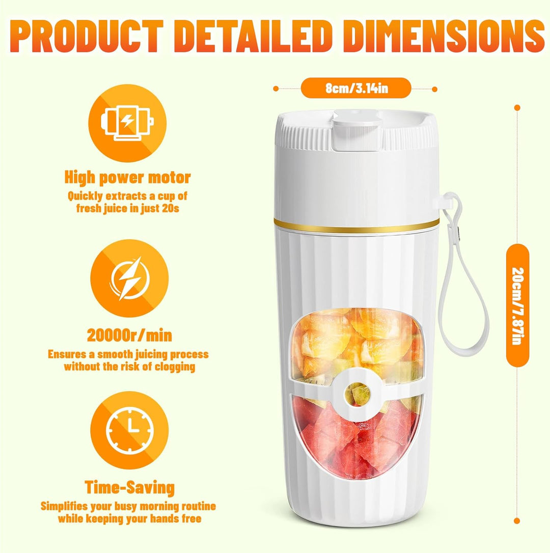 Tragbarer Mixer Smoothie Maker 400ml, Mini Standmixer mit 10 Edelstahlklingen, USB-C Wiederaufladbar